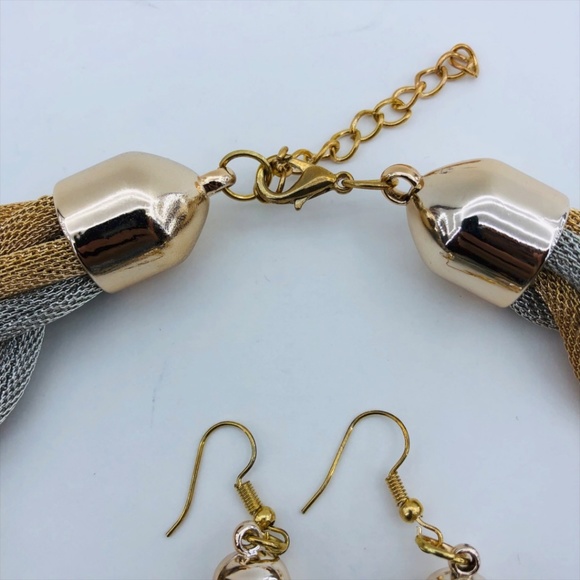 Braided Mesh Silver/Gold Necklace and Earring Set - Picture 5 of 5
